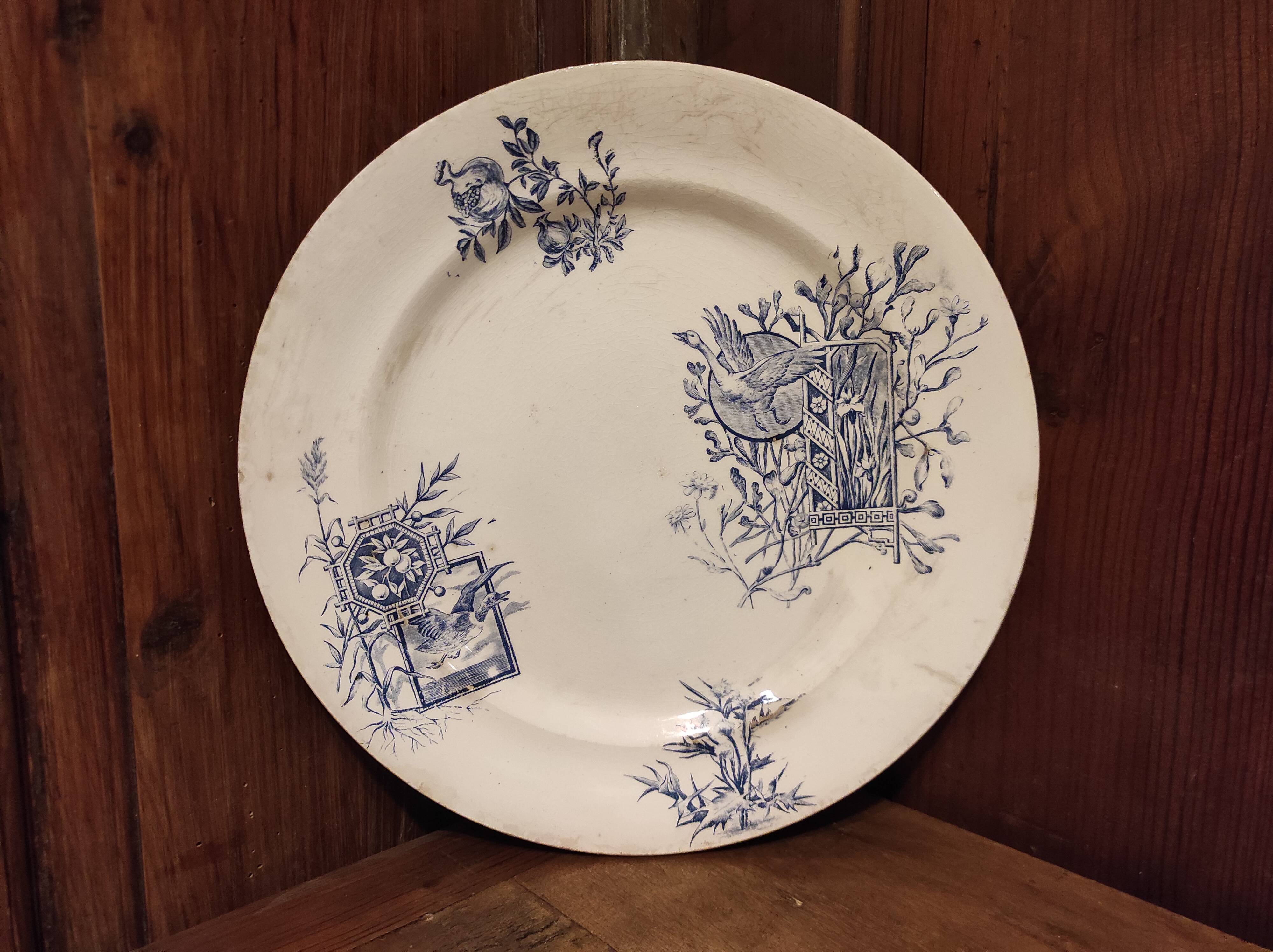 French vintage large serving plate, R. Lafitte, Terre de Fer, Salins