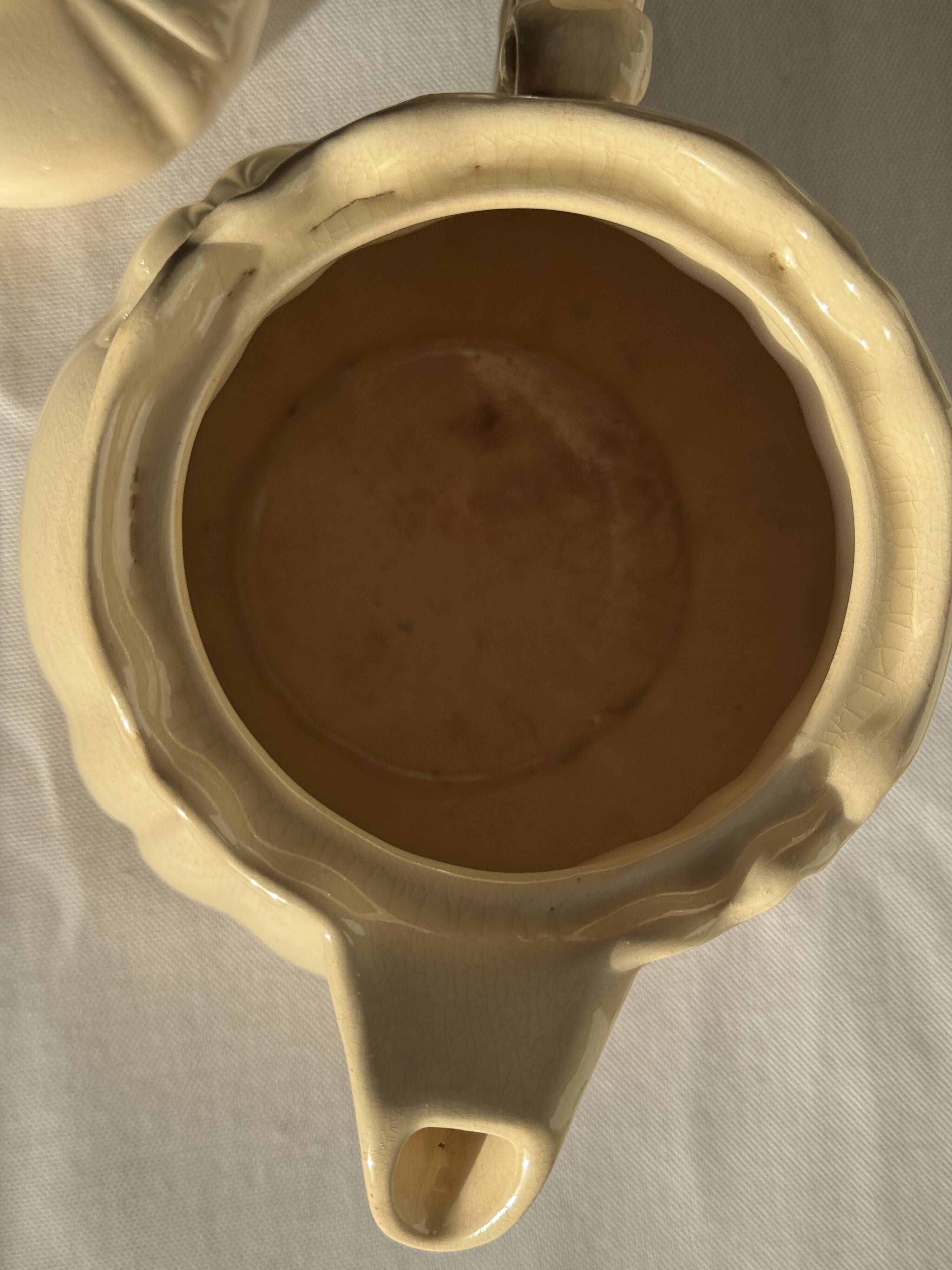 Cream teapot and its sugar bowl Sarreguemines France