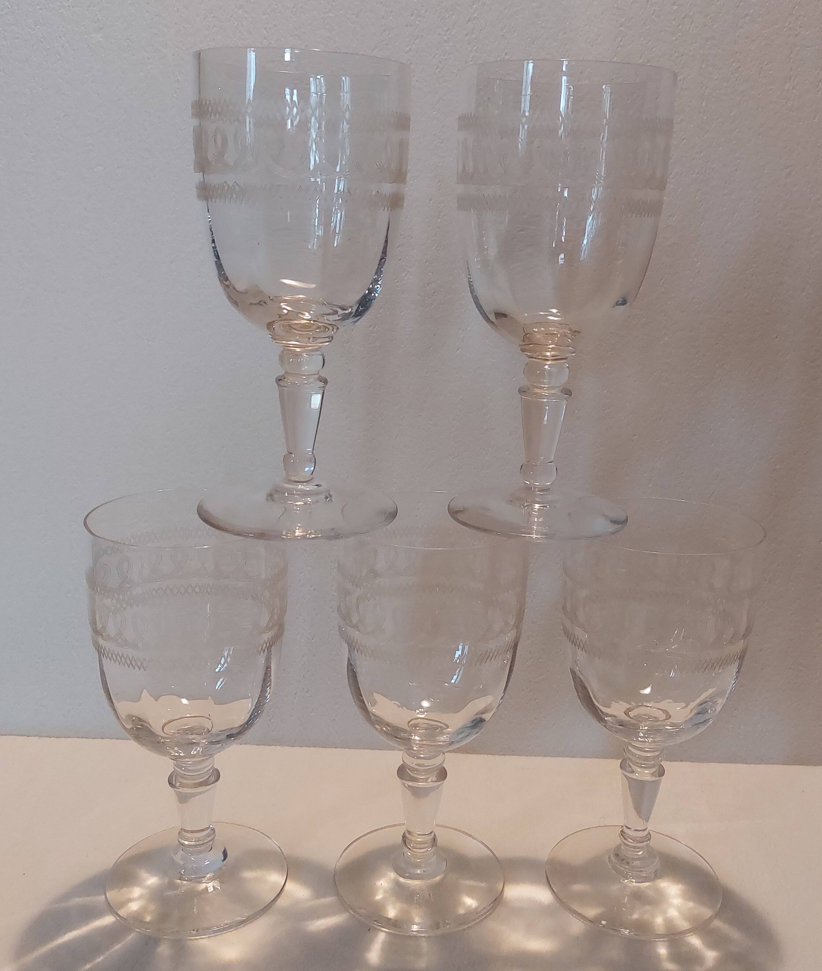 5 Blown Crystal Glasses
