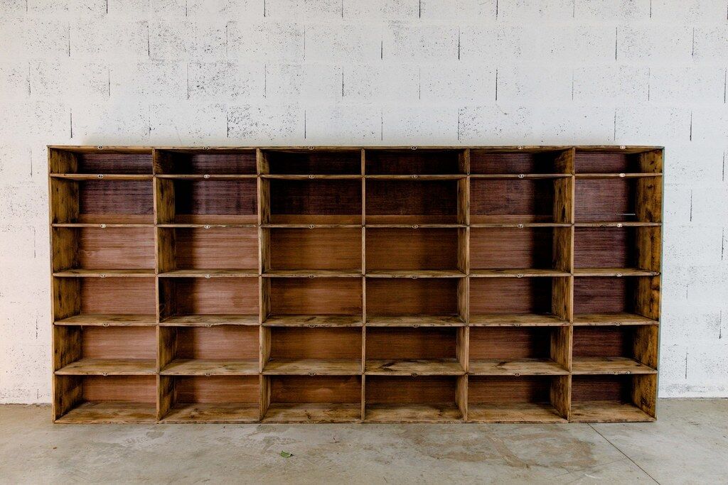 Factory locker cabinet, wood and green
