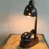 Lampe poisson globe bois et noix de coco