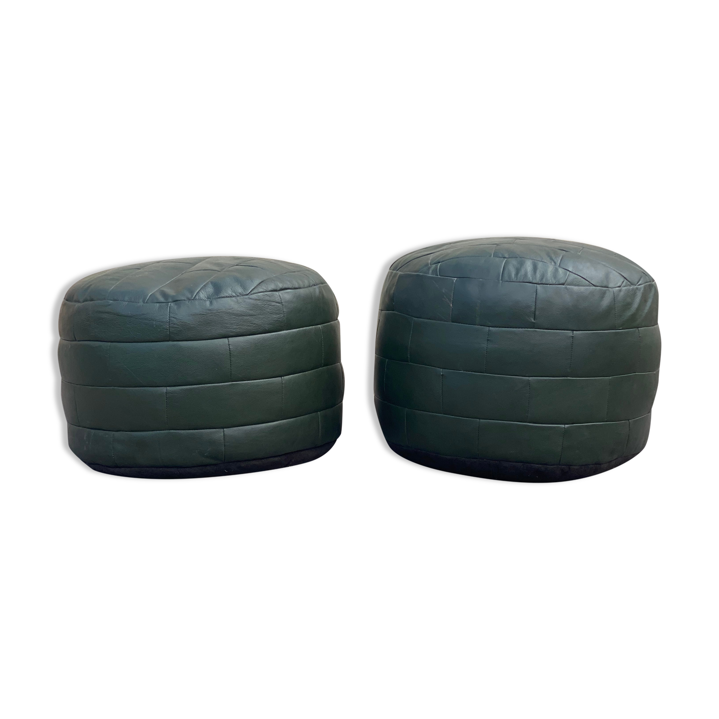 Two poufs or pieces of sofas in leather patchwork