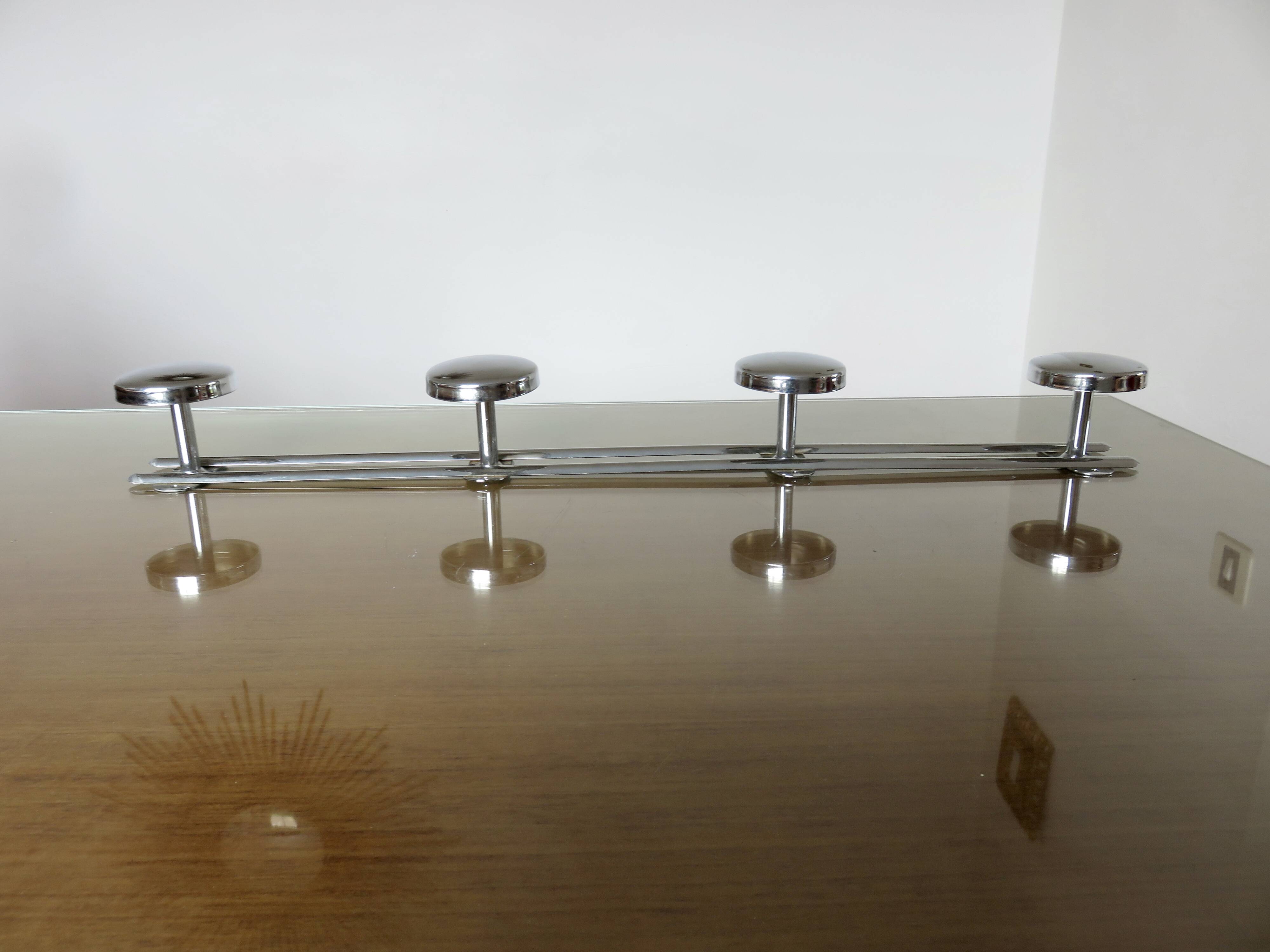 Wall coat rack with 4 hooks in chrome metal 1970