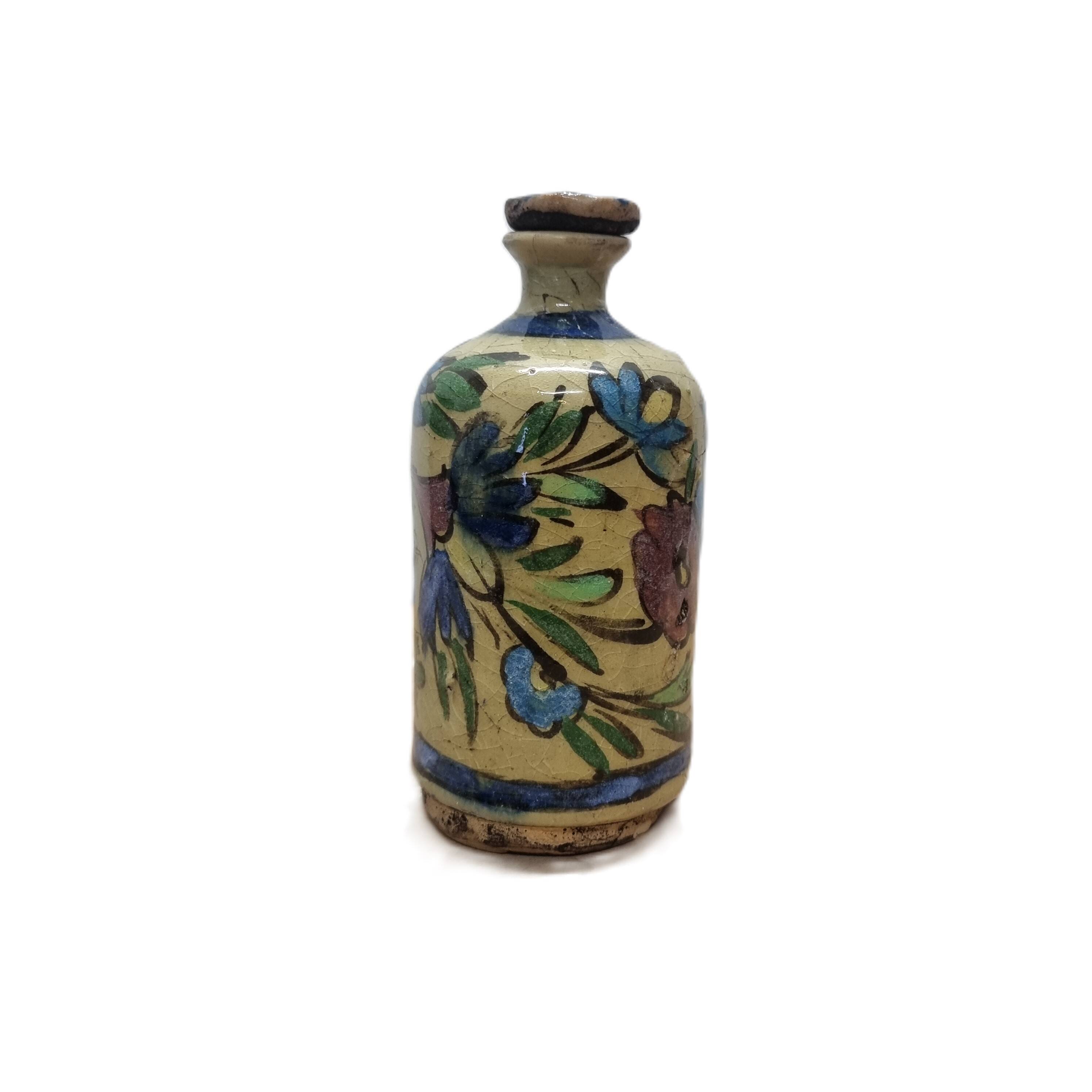 Antique Persian Qajar Ceramic Round Bottle, Circa 1900