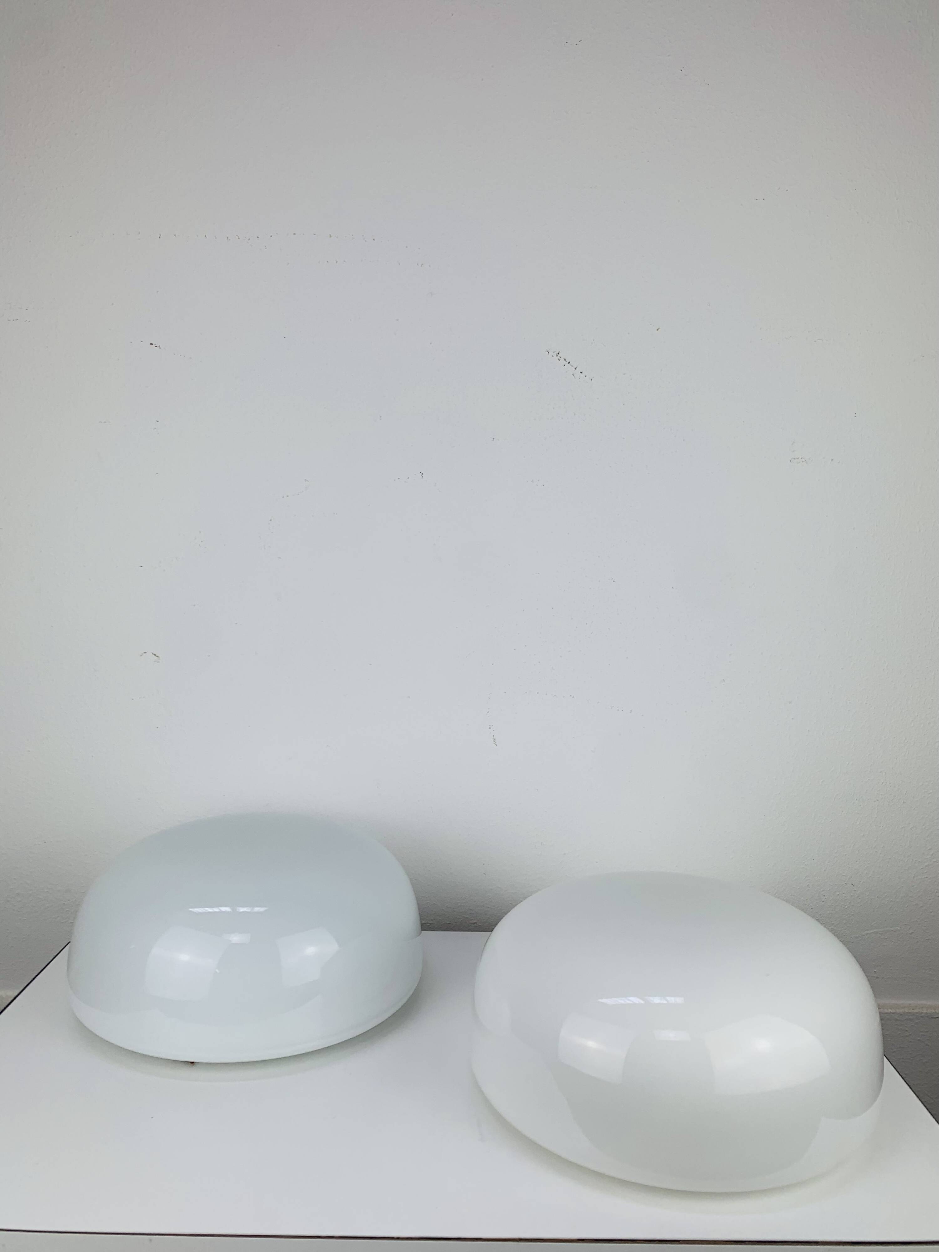 Pair of opaline ball wall lights, vintage half spheres