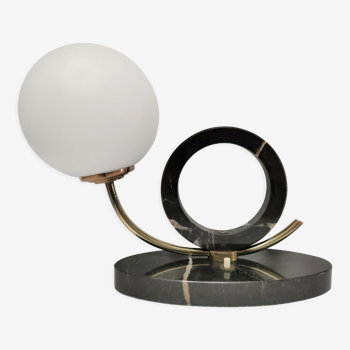 Lampe moderniste marbre noir laiton et opaline