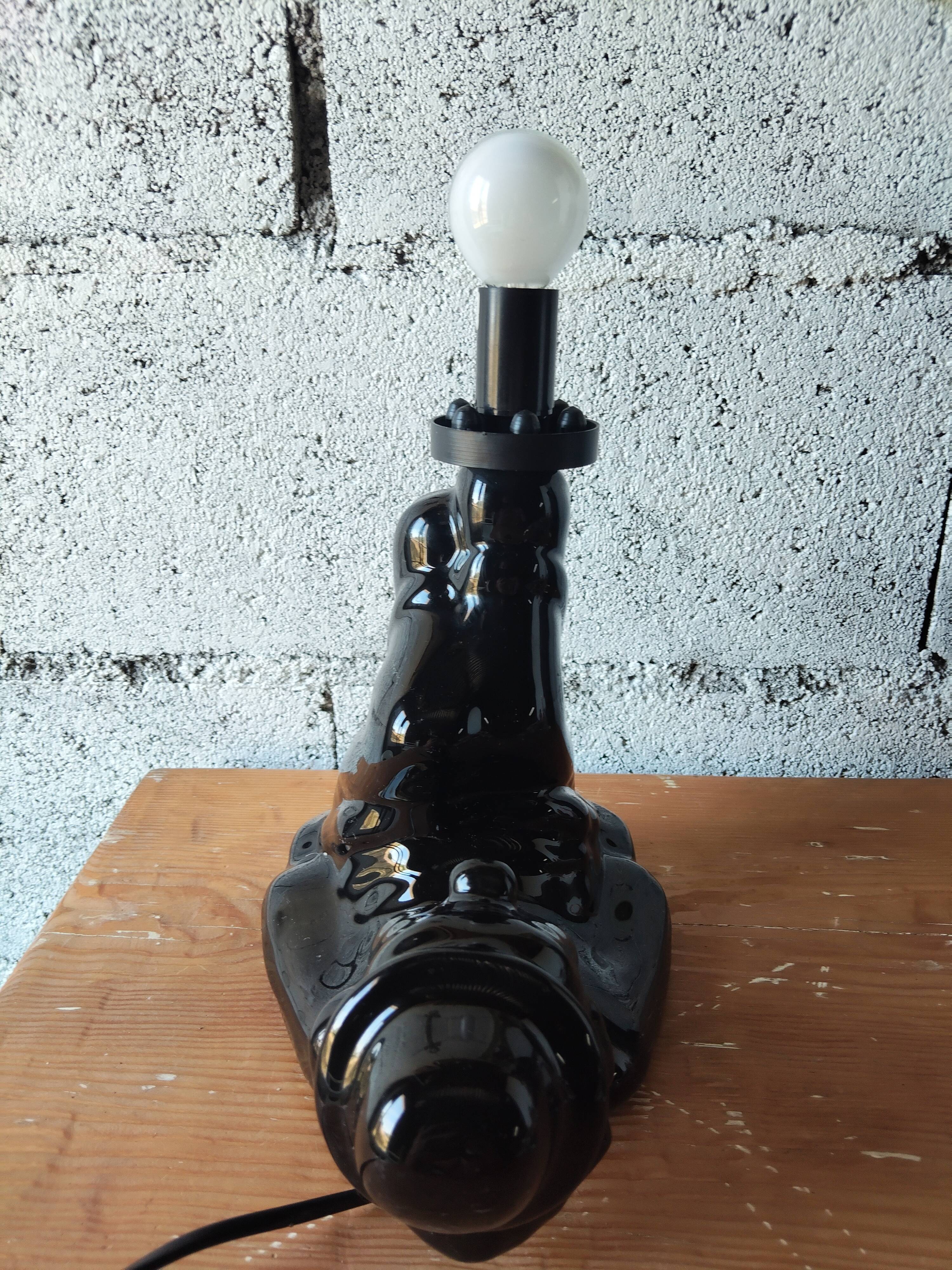 Vintage black ceramic lamp – Reclining clown – Made in Holland