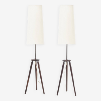 Pair of Scandinavian tripod table lamps in Rio rosewood