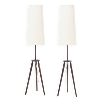 Pair of Scandinavian tripod table lamps in Rio rosewood