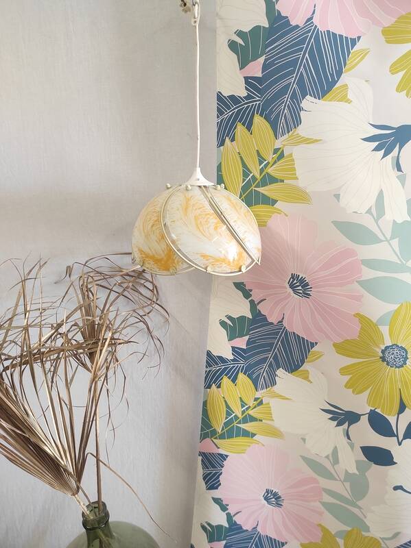 Glass light fixture, yellow and white