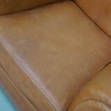 Pair of French club chairs with moustache back in cognac leather, 1950s