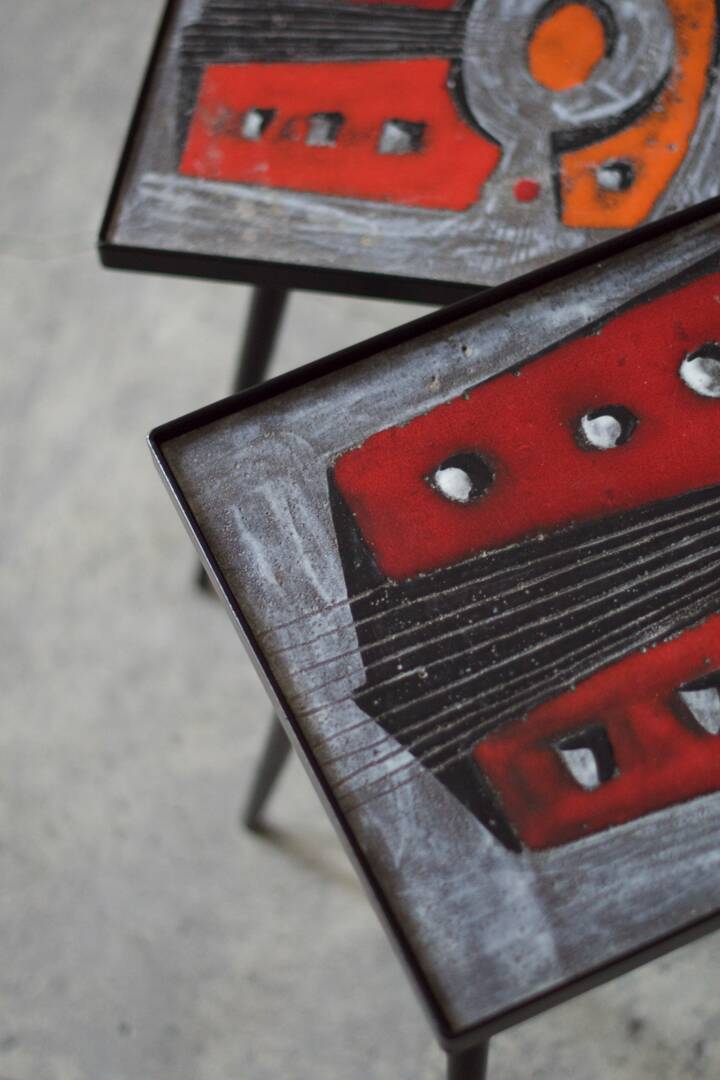 2 nesting varnished ceramic coffee tables - the brothers jean & robert cloutier 1950