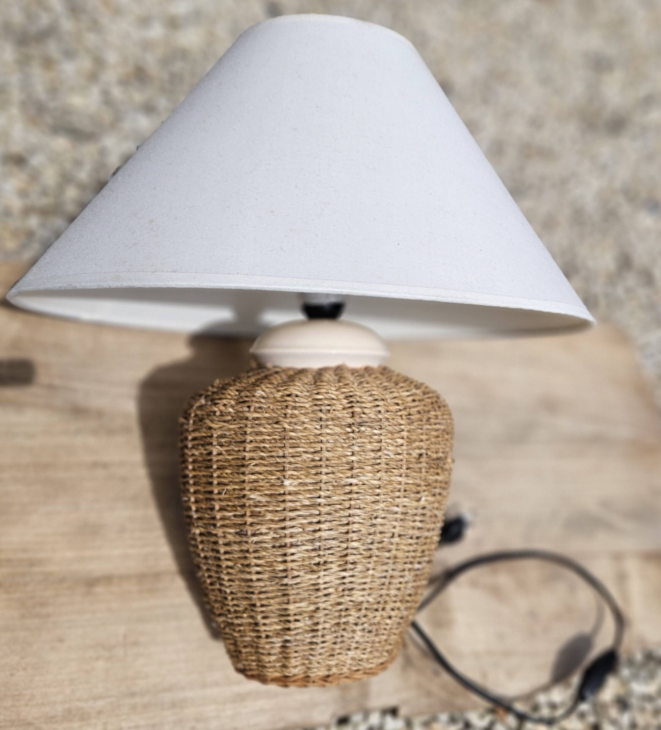 Pair of vintage braided rope bedside lamps