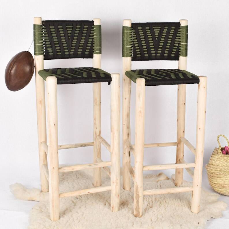 2 handmade Moroccan green stools