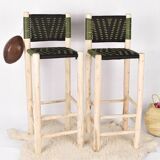 2 handmade Moroccan green stools