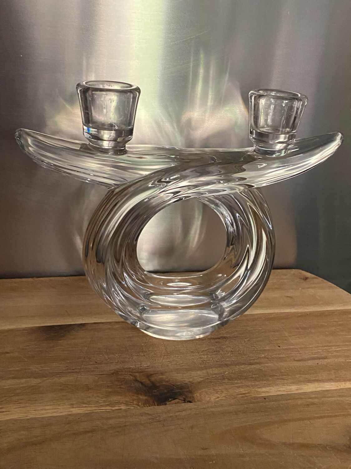 Candlestick two torches in cristal of Vannes Le Chatel art deco
