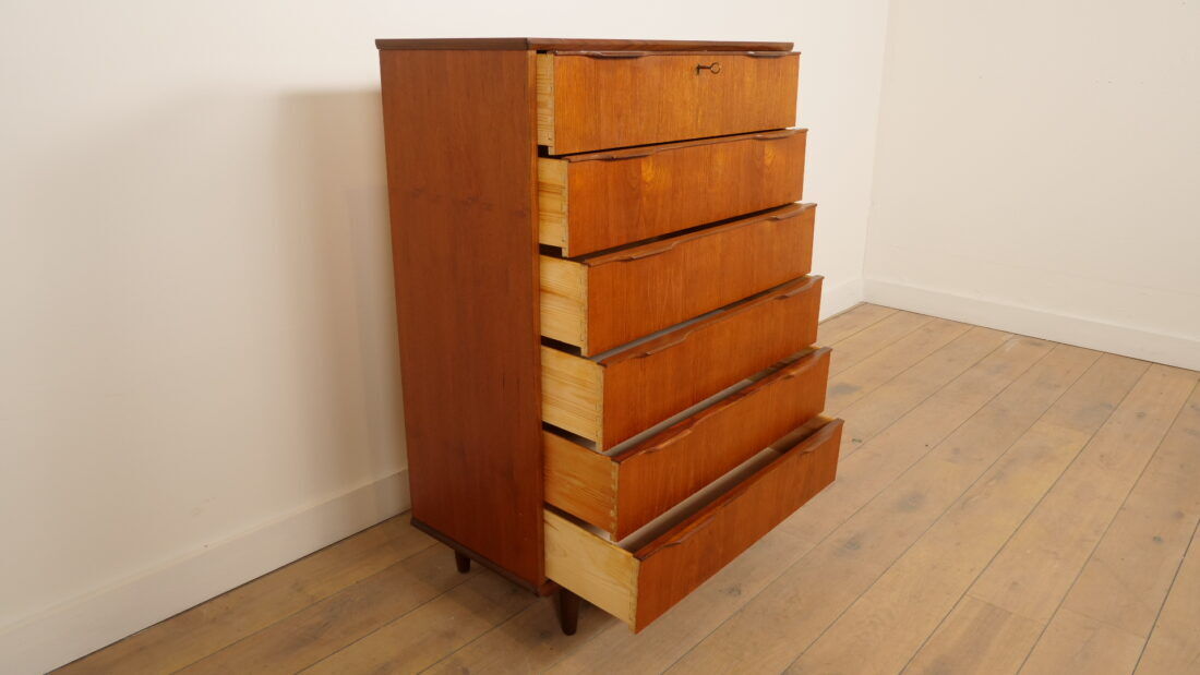 Commode vintage | Teck | 6 tiroirs | 121 cm