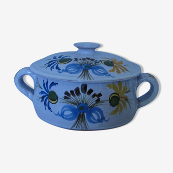 Pot with lid and candy handles in glazed ceramic floral decoration