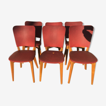6 Chaises vintage 1970 en skaï rouge