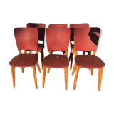 6 Chaises vintage 1970 en skaï rouge