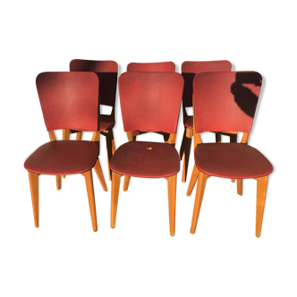 6 Vintage chairs 1970 in red skai