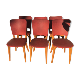 6 Chaises vintage 1970 en skaï rouge