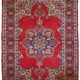 Tapis vintage fait main Kazvin en laine rouge vif (100cm x 144cm)