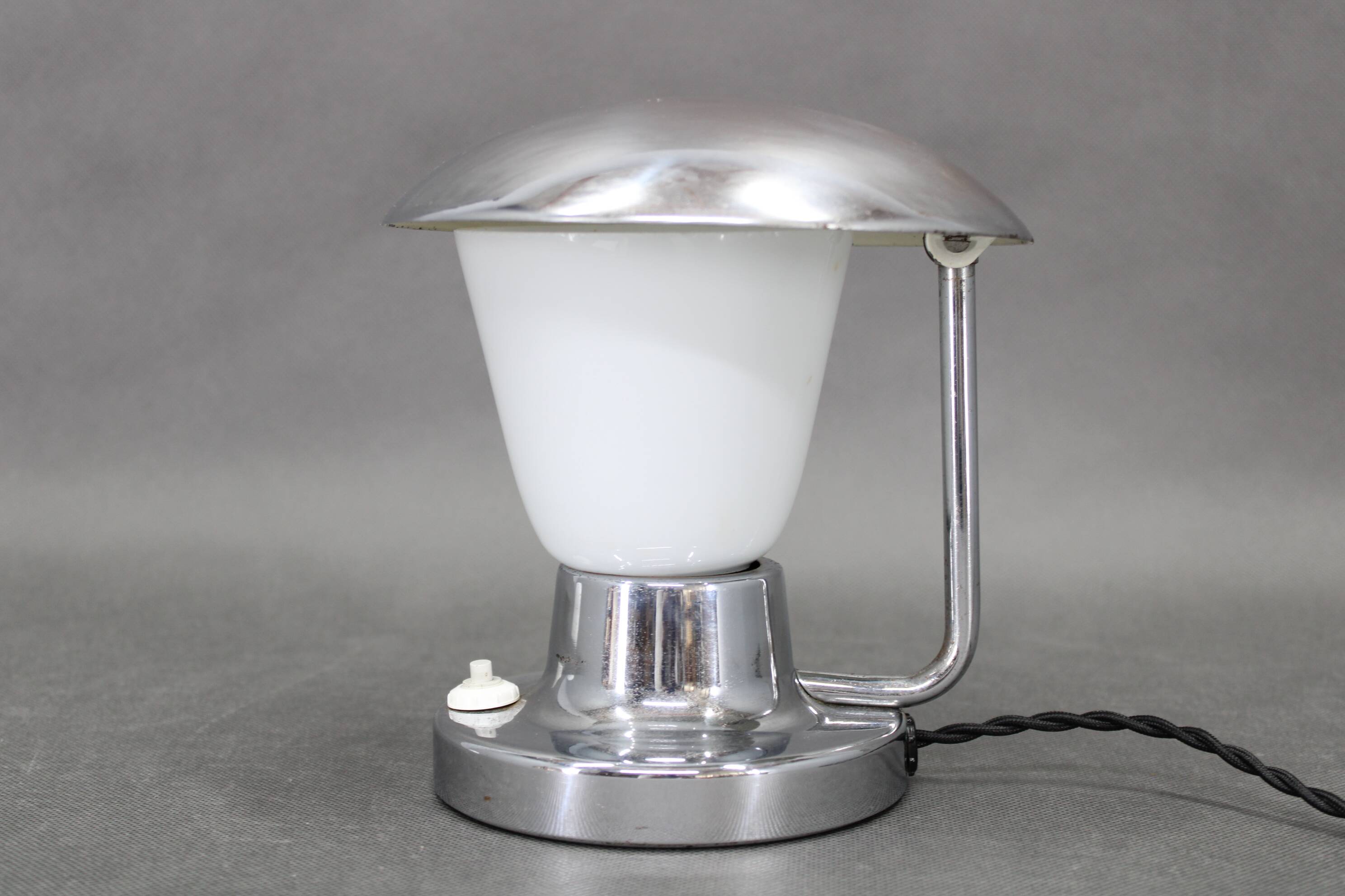 Napako Art Deco chrome and opal glass table lamp, Czechoslovakia 1930s