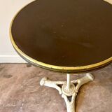 Bistro table in gray cast iron and brown melamine