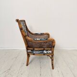 Mid-Century French Armchair in Bamboo Style with Animal Print Fabric, 1980