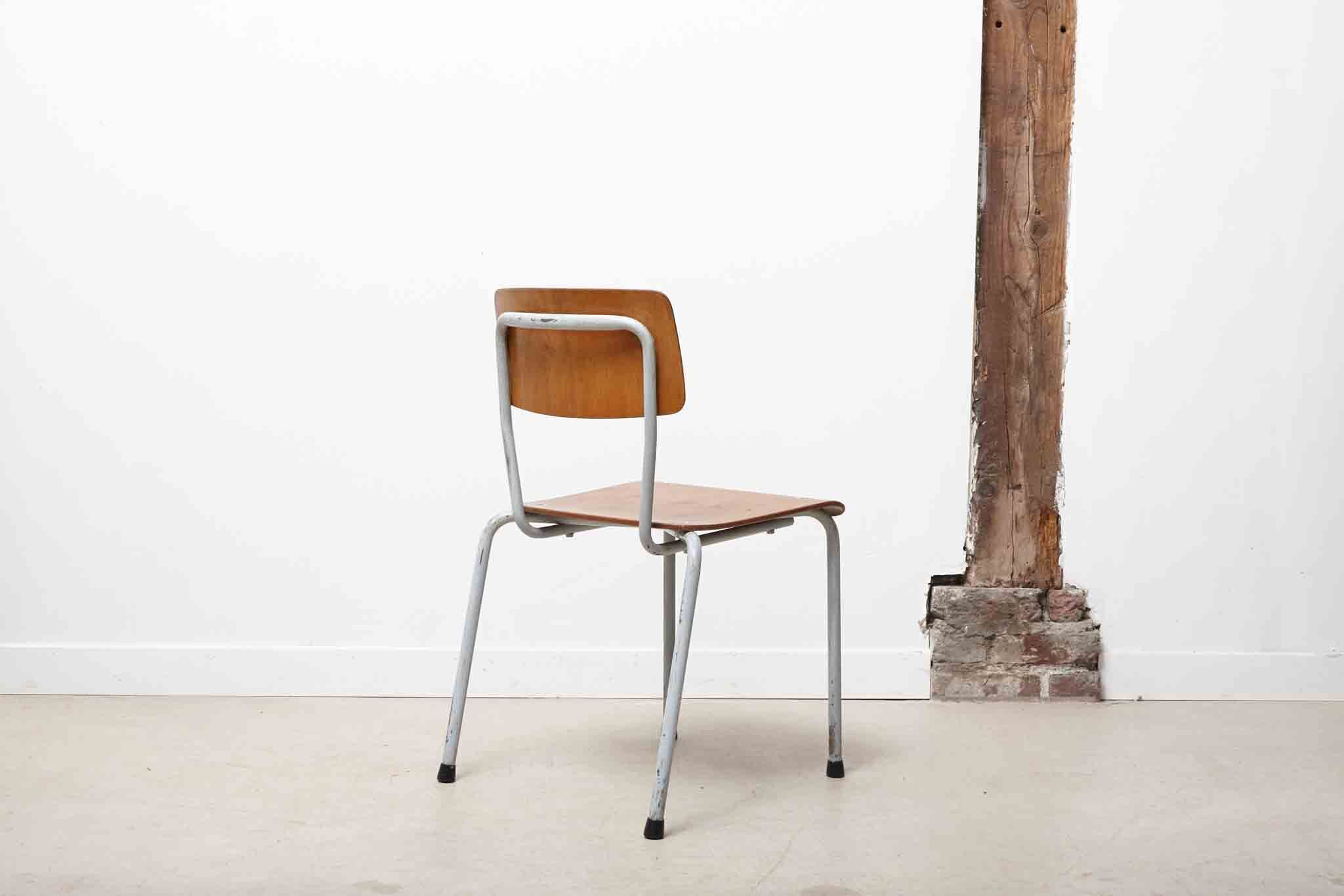 Stackable school chair, oak and grey colour