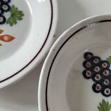 Pair of antique soup plates with hand-painted grape decoration
