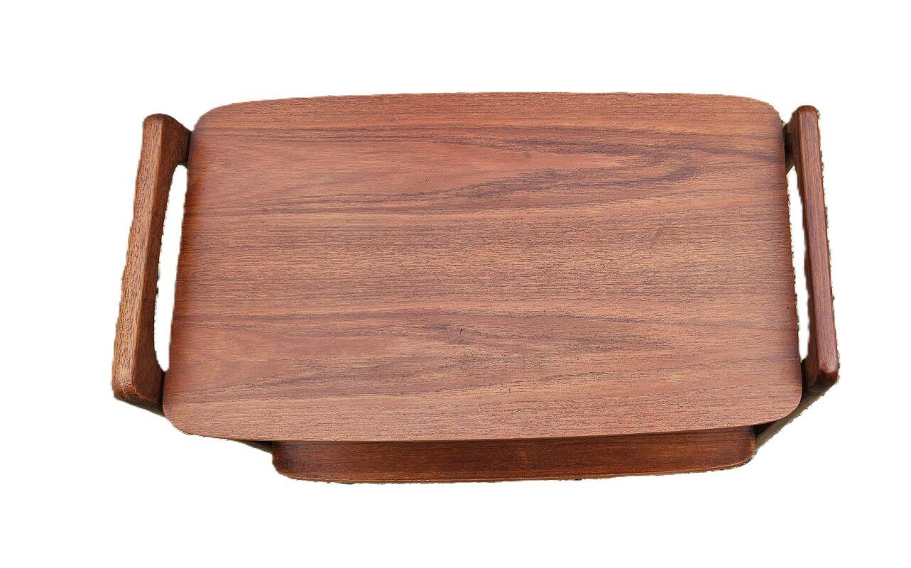 Rolling magazine rack in opal teak by Kleinmobel, 1960