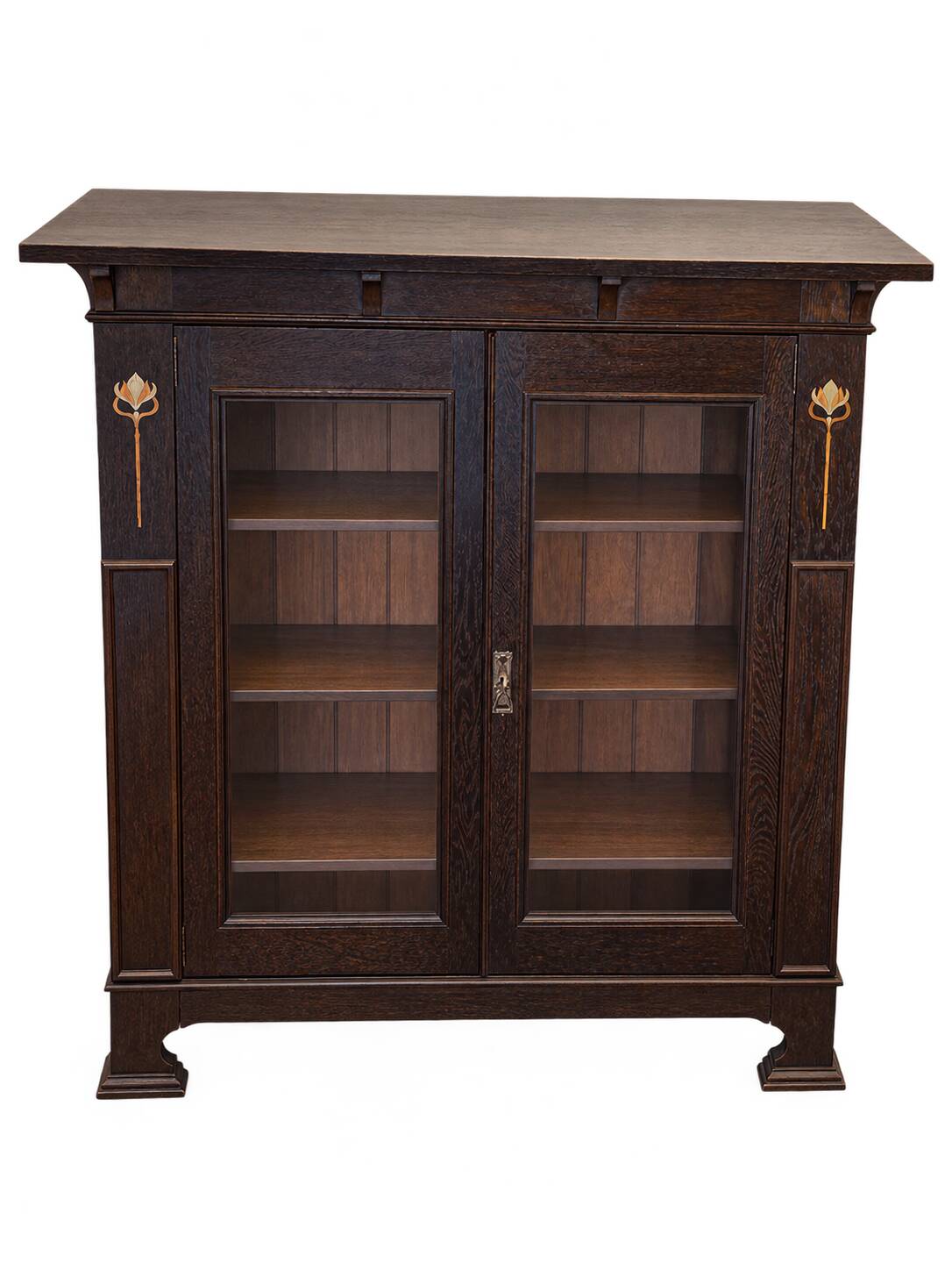 Antique low display cabinet with two glass doors,