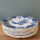Set of 7 flat plates in Gien earthenware, Delft décor