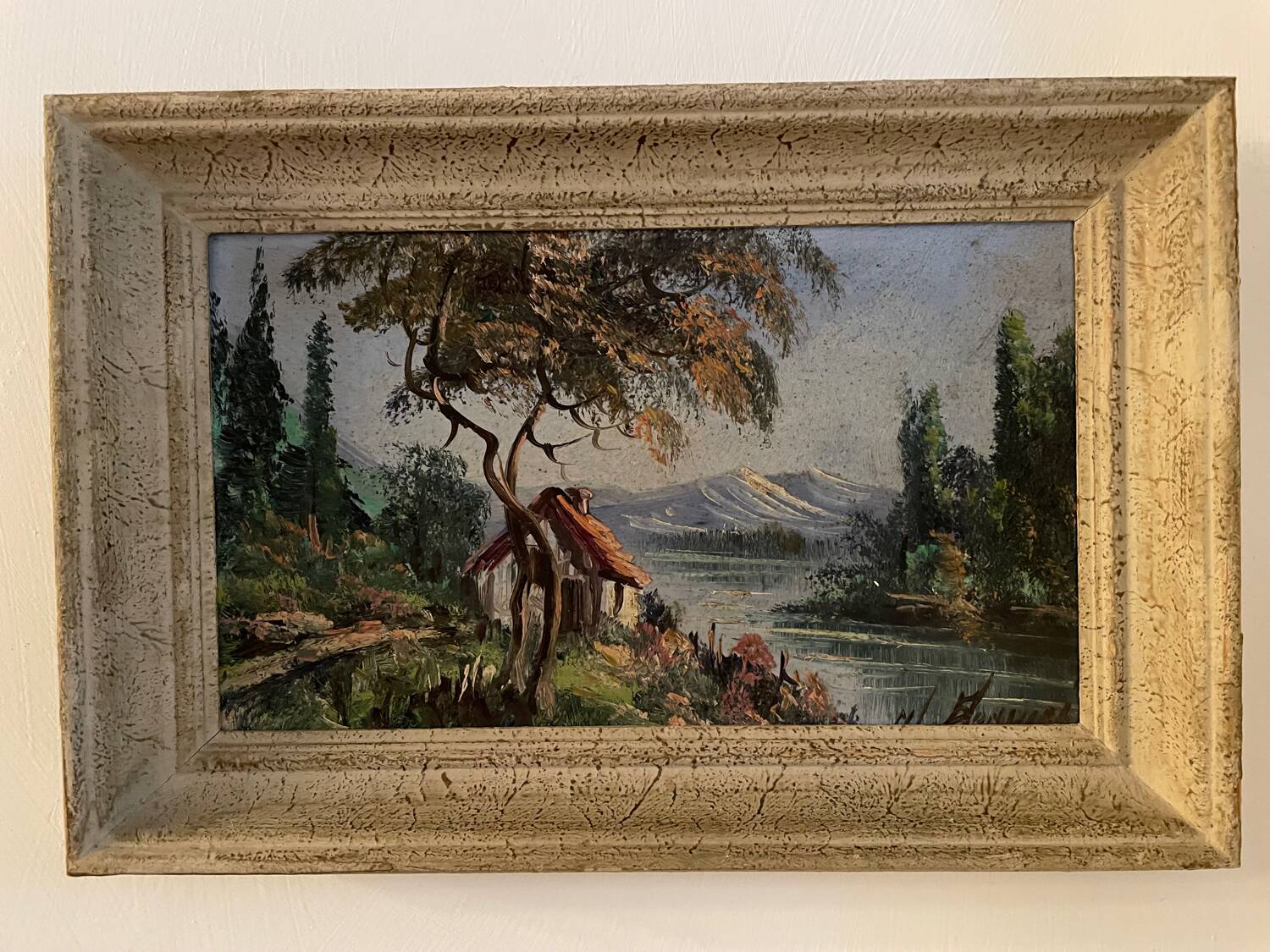 Signed mountain landscape painting.