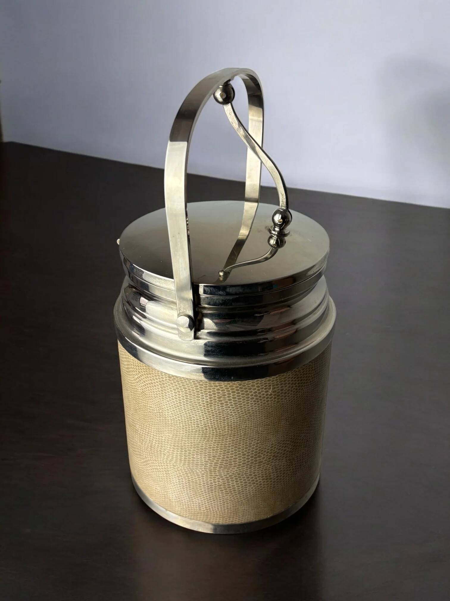 Regency leather ice bucket with tongs, Italy, 1970s