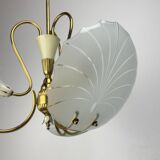Antique brass and glass chandelier in the style of Pietro Chiesa for Fontana Arte, Italy, 1930s.