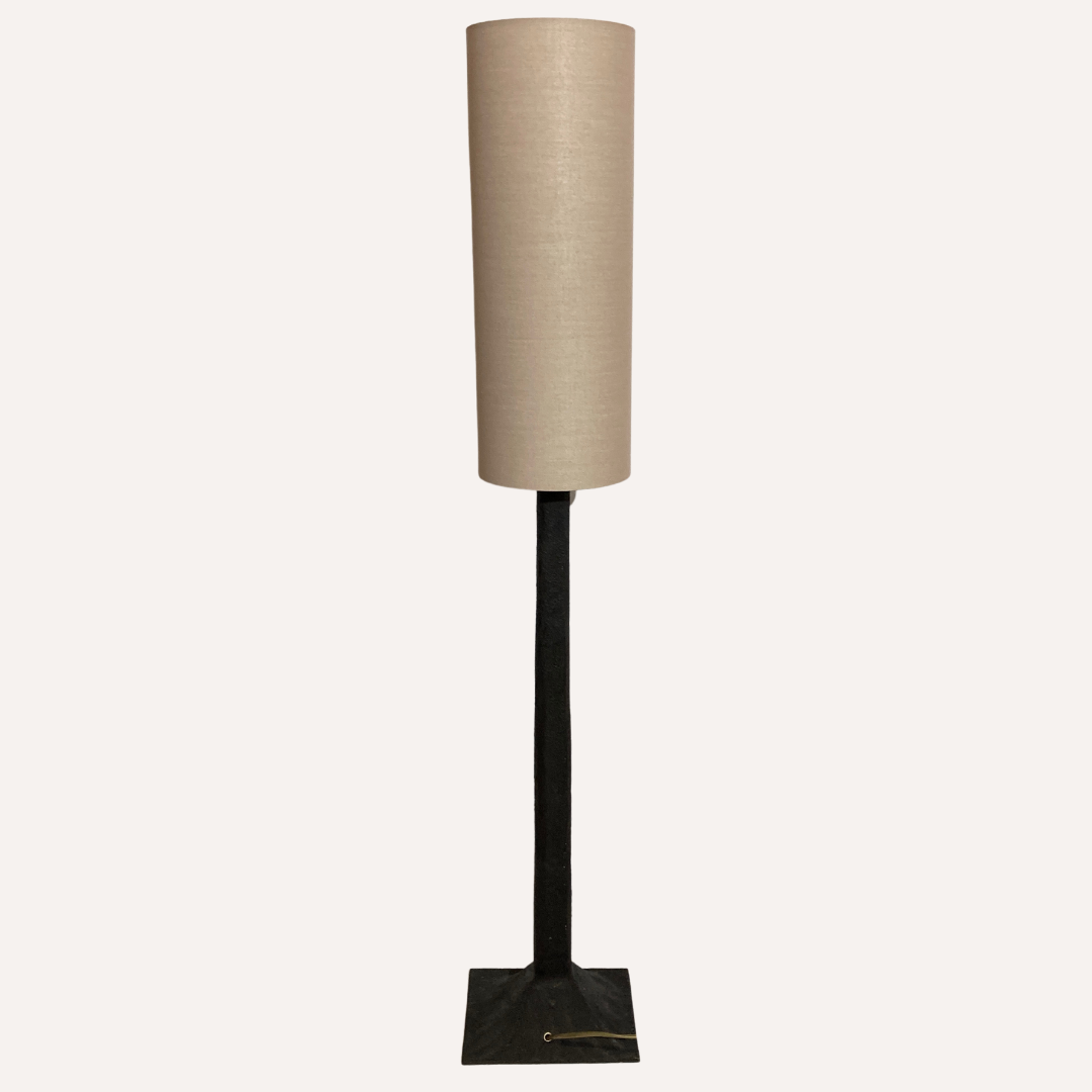 Pair vintage brutalist iron hammered floor or large table lamps, Germany.