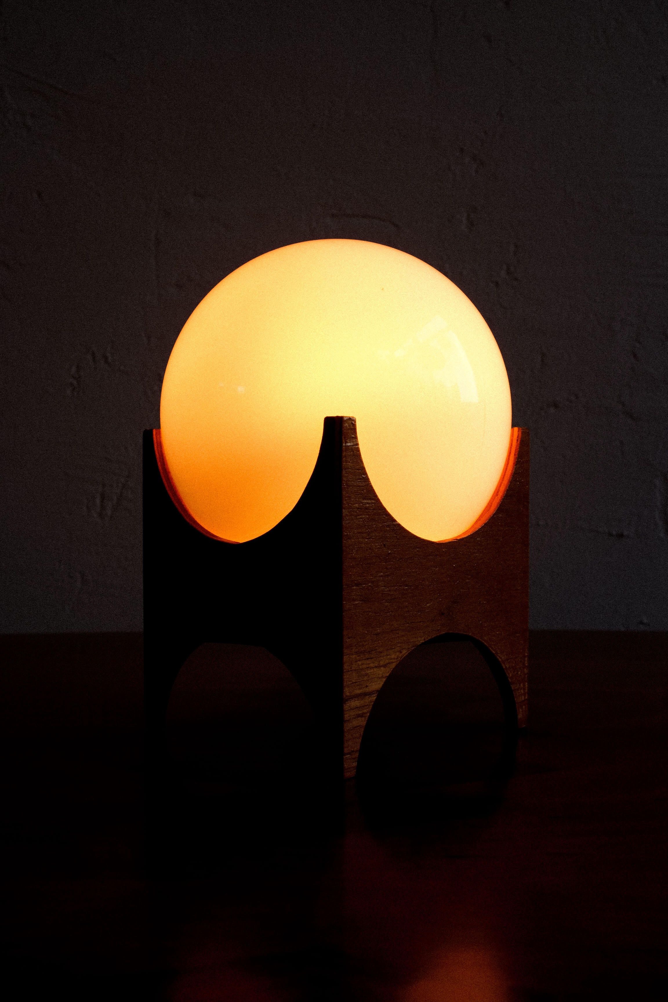 Small glass & wood table lamp, Czechoslovakia, 1960s