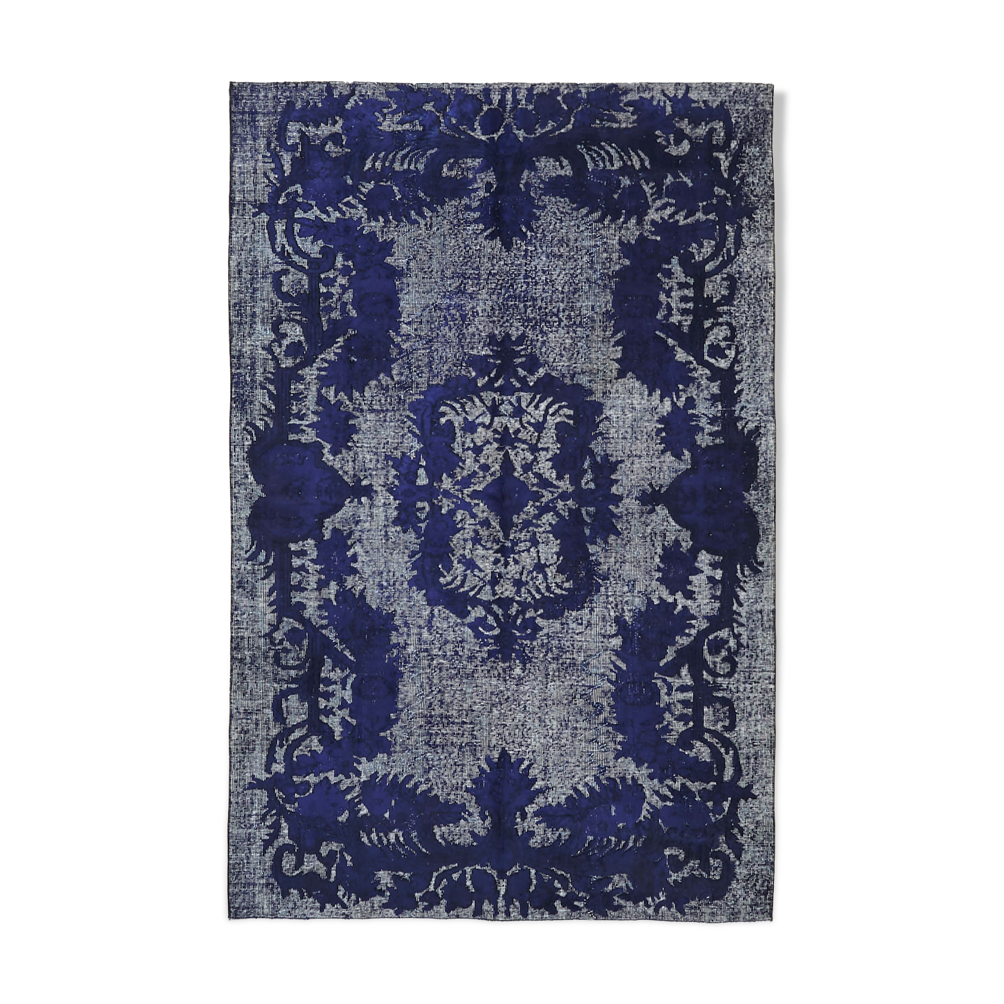 Hand-Knotted Vintage Turkish 1980s 183 cm x 279 cm Blue Rug