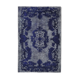 Hand-Knotted Vintage Turkish 1980s 183 cm x 279 cm Blue Rug