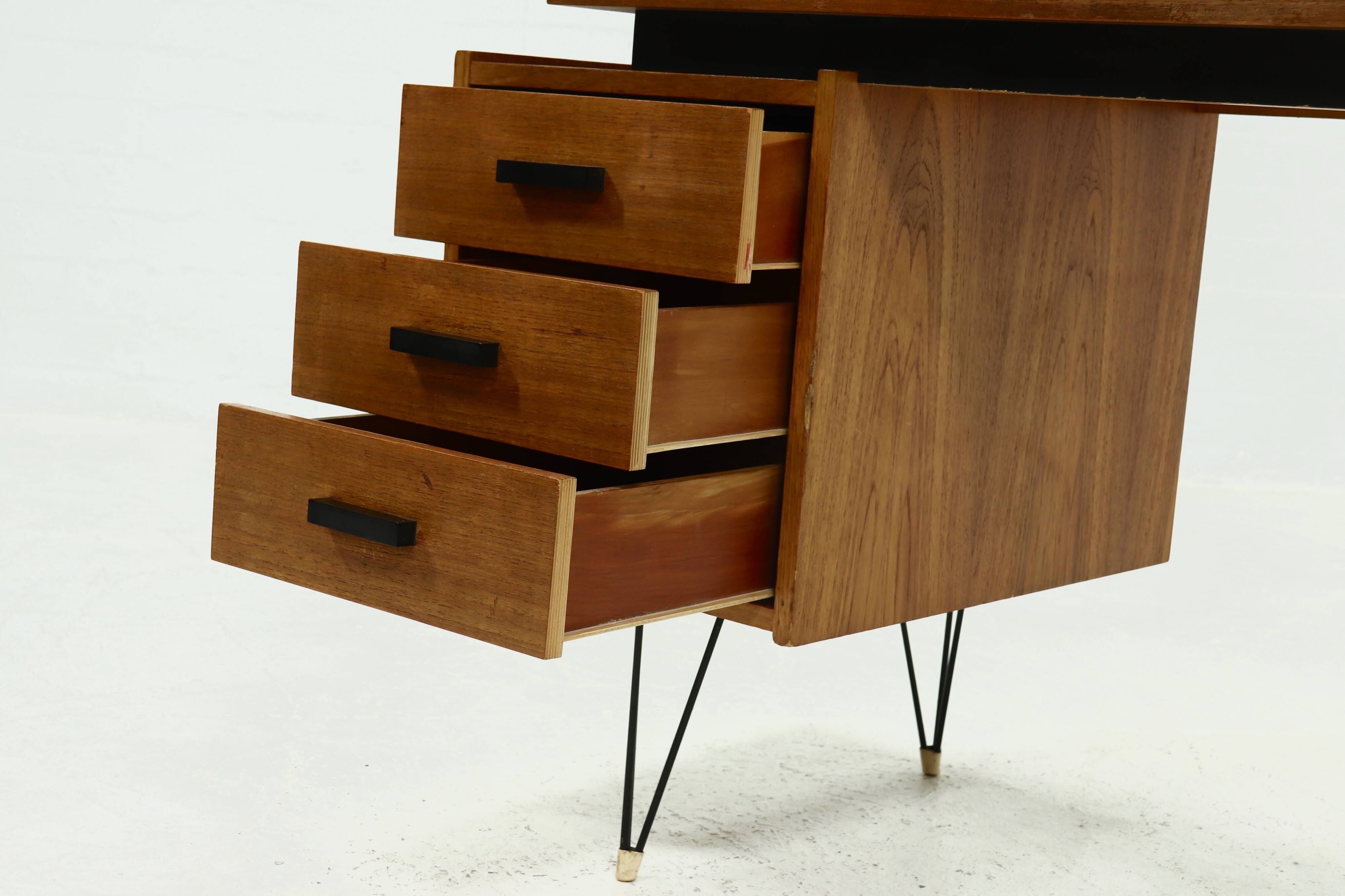 Mid Century Teak Hairpin Desk by Tijsseling 1960s