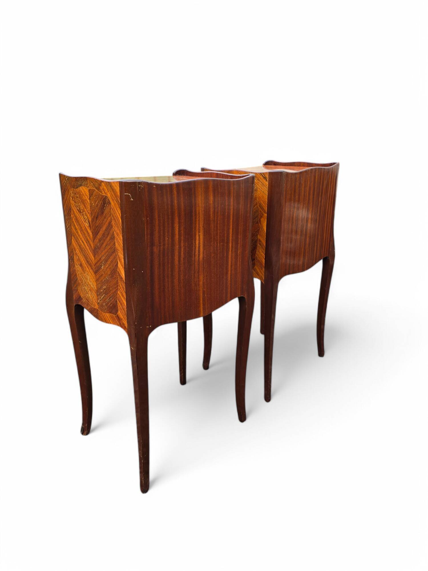 Pair of Louis XV style bedside tables with rosewood marquetry