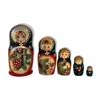 5 Russian matryoshka dolls made of folk and vintage handmade wood