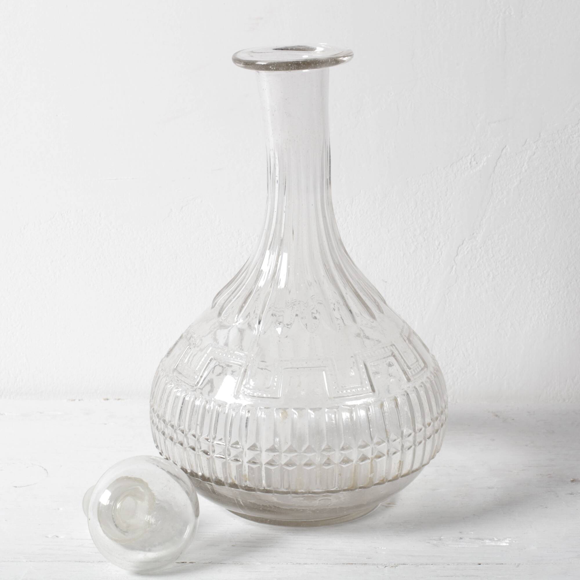 Glass Decanter / Mid-century Patterned Wine Carafe / Empoli / Italy / 1950s