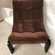 Modernist armchairs wood heaters and brown velvet vintage 70s