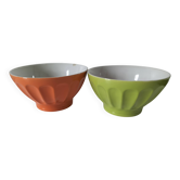 2 grands bols de ferme vintage vert anis et orange