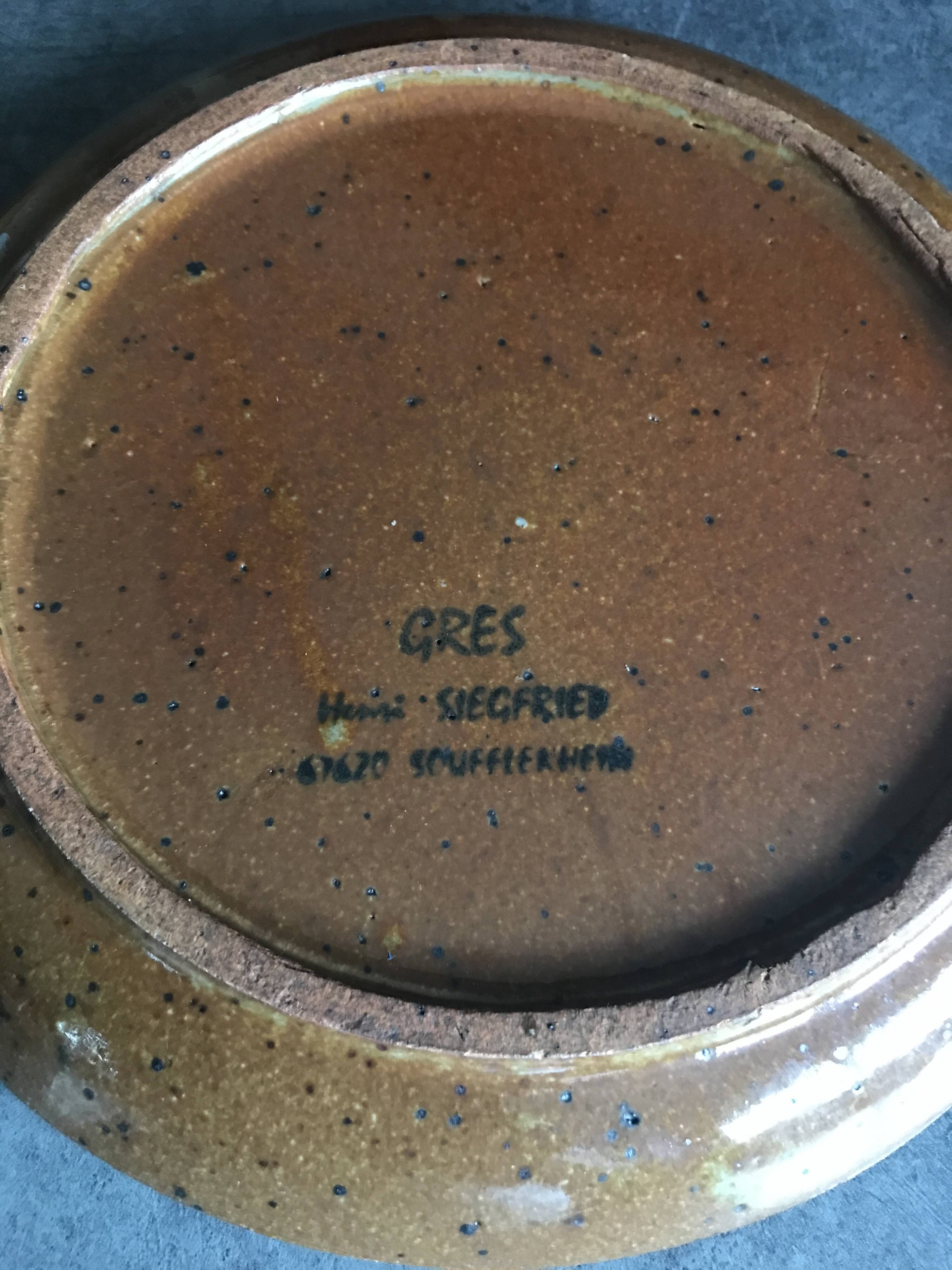 Set of 2 plates in pyrite stoneware with floral decoration h. siegfried, souffle