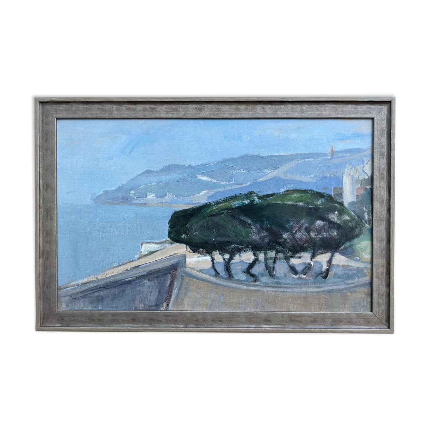 Vintage Mid-Century Modern "The Mediterranean" Swedish Coastal Scape Oil Painting, Framed